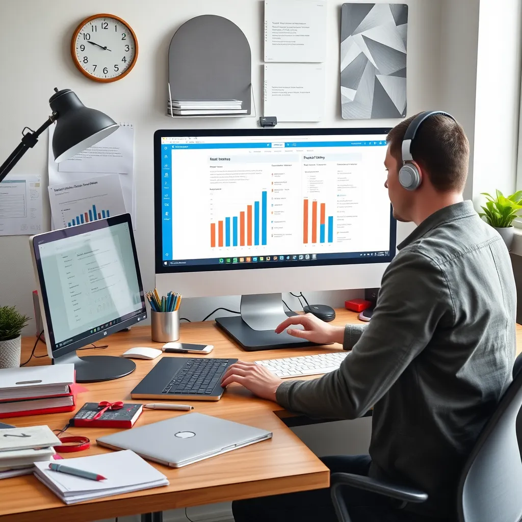 Een Nederlands persoon die productiviteitssystemen toepast op een georganiseerd bureau