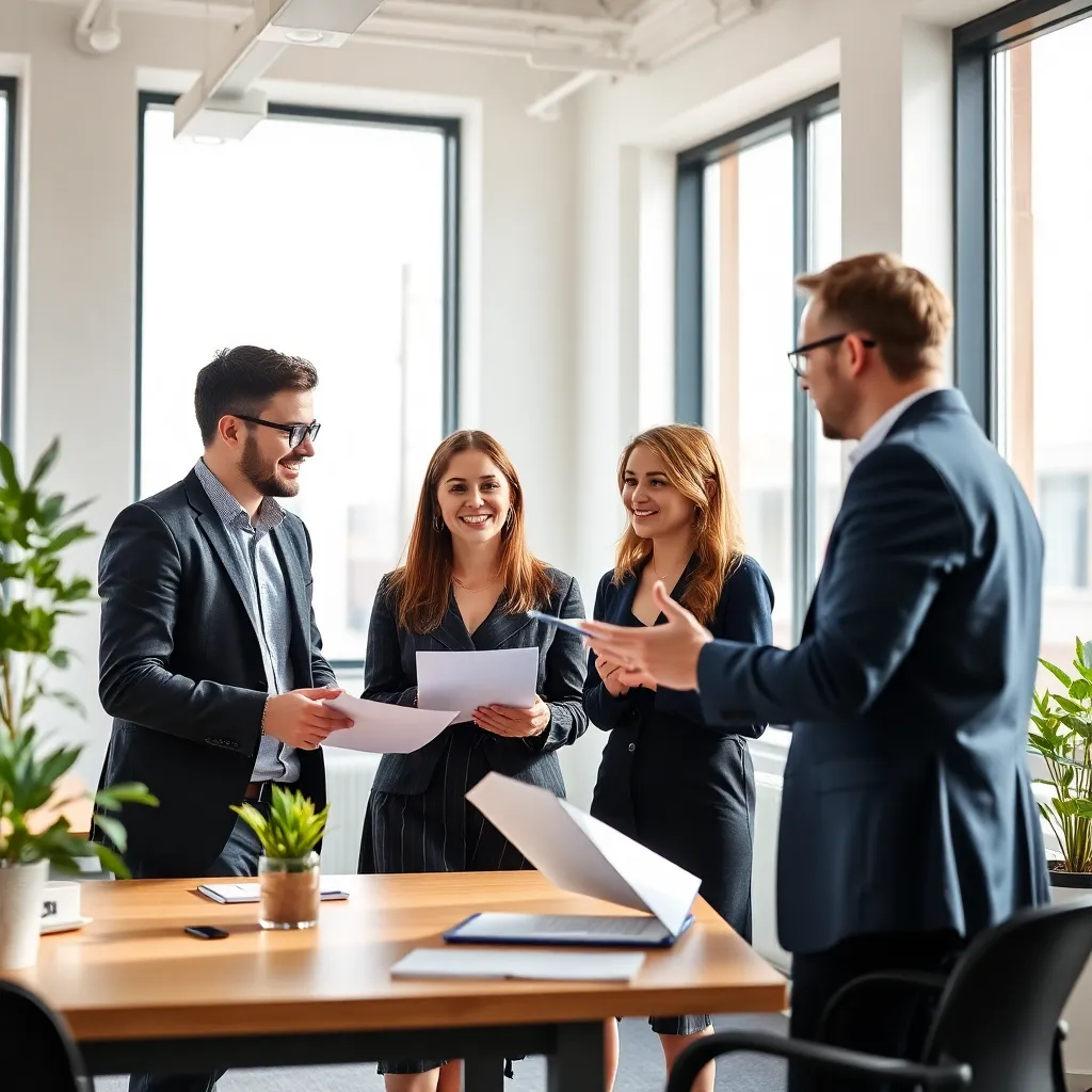 Professionals werken samen aan doelstellingen in een lichte Nederlandse kantoorruimte