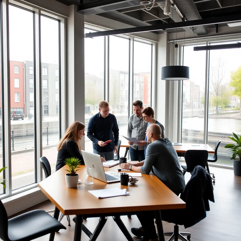 Moderne Nederlandse werkruimte met mensen die samenwerken aan doelen en productiviteit