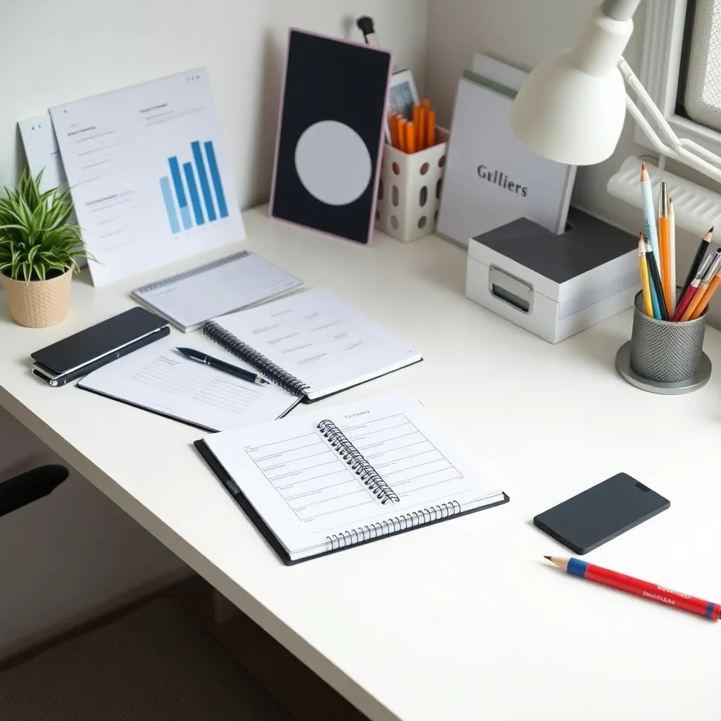 Professionele werkplek met georganiseerde checklists en productiviteitstools