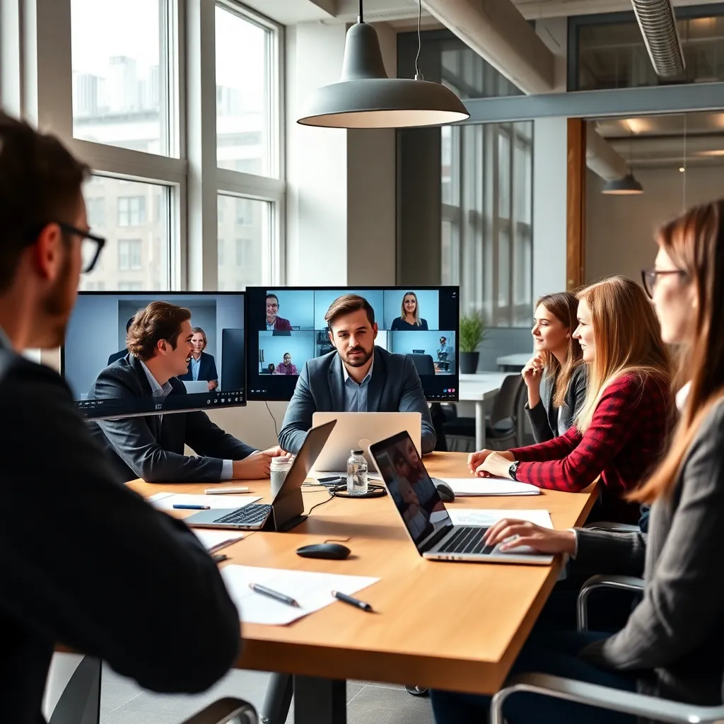 Nederlands team werkt samen via digitale communicatietools tijdens hybride vergadering