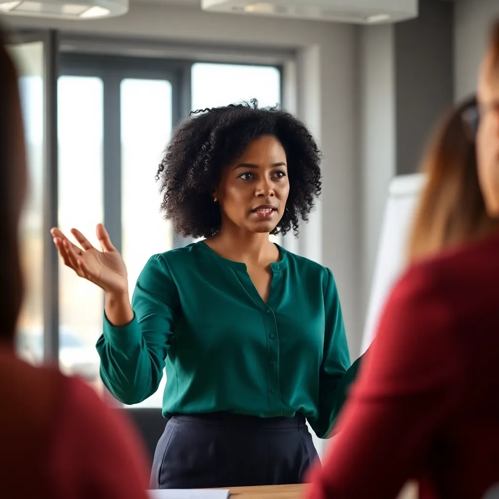 Professionele vrouw met koptelefoon geconcentreerd werkend in Nederlandse kantoorruimte